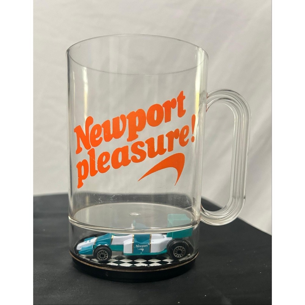 Vintage Newport Cigarettes Floating Race Car Mug Plastic Lorillard Promo USA